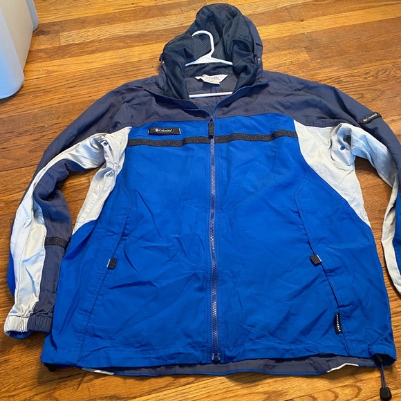 COLUMBIA MEN’S PACKABLE HOODED JACKET BLUE SIZE L - Picture 2 of 9